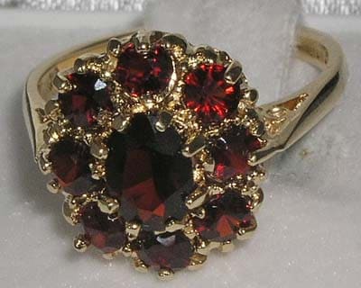 9K Yellow Gold Natural Garnet Engagement Ring, English Antique Style Floral Ring, Cluster Flower Ring - Made in England -Customize:14K,18K