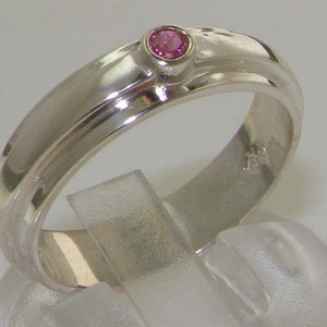 Contemporary 925 Sterling Silver Small Natural Pink Tourmaline Solitaire Band, Stacking Ring - Made in England - Customizable