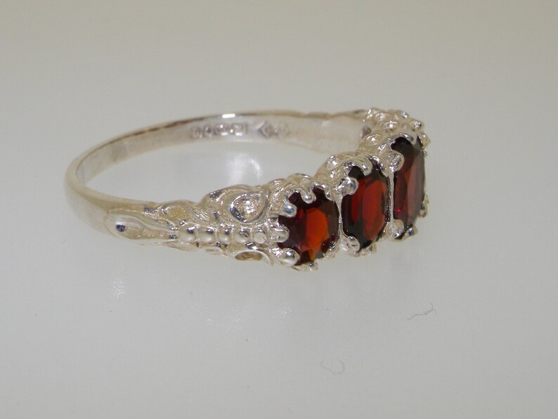 Natural Garnet 925 Sterling Silver Classic 5 Stone Half Eternity Ring Victorian Inspired Design Sample SALE Size 7 UK AU size O