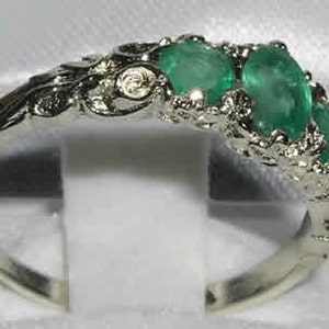 Silver Emerald Ring Sterling Silver Ring Sterling Silver Emerald Ring Emerald Trilogy Ring May Birthstone Vintage Style Ring image 2