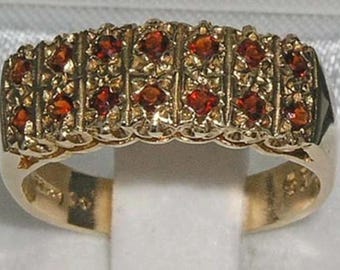 English 9K Yellow Gold Natural Natural Garnet Engagement Ring, Classic 14 Stones Double Row Half Eternity Ring - Customizable