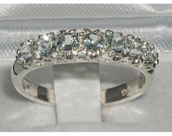 Natural Aquamarine English 925 Sterling Silver Promise Engagement Half Eternity Ring -Made in England-Customize:14K,18K,Yellow,Rose,White