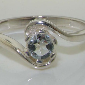 Natural Aquamarine 925 Sterling Silver Contemporary Wave Solitaire Ring, Spiral Ring, Swirl Ring - Made in England - Customizable