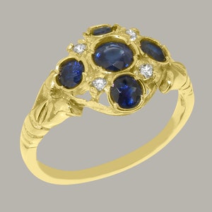 18ct Yellow Gold Natural Sapphire & Diamond Womens Cluster Ring - Customizable 9K,10K,14K,18K Yellow, Rose or White Gold or Platinum