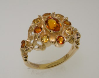 Prachtige 9 kt geelgouden Madeira Citrien & Citrien Clusterring | Victoriaans geïnspireerde ring | Gouden ring met citrien | Madeira-citrienring
