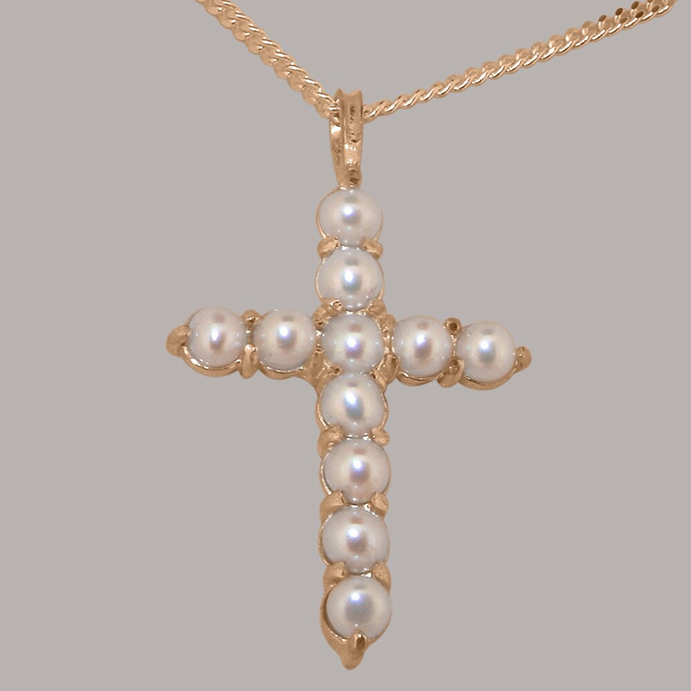 Rose Gold Pearl womens Cross Pendant - Customizable 9K,10K,14K,18K, Yellow, Rose or White Gold or Platinum