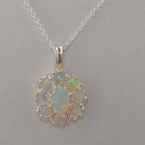 Opal Pendant, Solid 925 Sterling Silver Natural Australian Opal Cluster Flower Pendant Necklace Made in England image 4