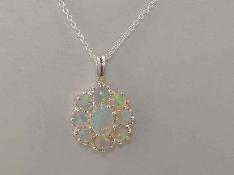 Opal Pendant, Solid 925 Sterling Silver Natural Australian Opal Cluster Flower Pendant Necklace Made in England image 4