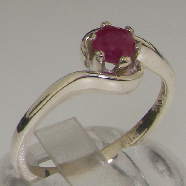 White Gold Natural Ruby womens Solitaire Ring - Customizable 9K,10K,14K,18K, Yellow, Rose or White Gold or Platinum