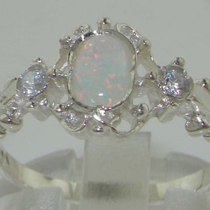 English 925 Sterling Silver Natural Colorful Opal & Diamond Unique Delicate Victorian Style Ring. Promise Ring - Customize:9K,14K,18K Gold