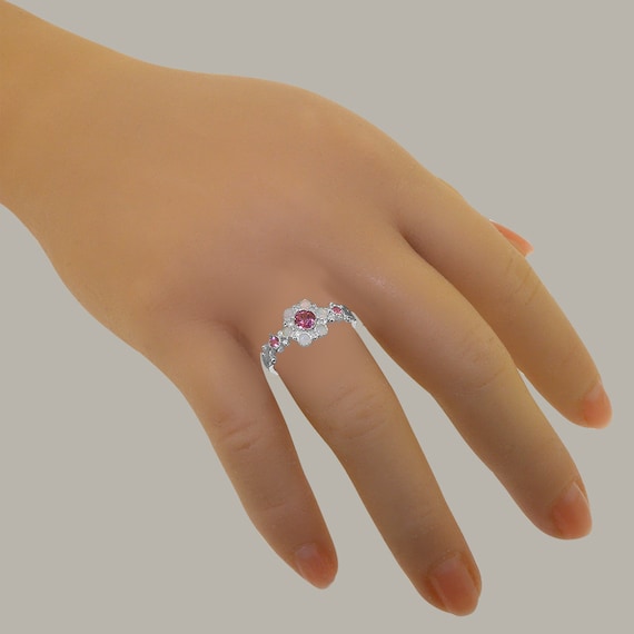 Solid 925 Sterling Silver Natural Pink Tourmaline & Opal Womens Daisy Ring 