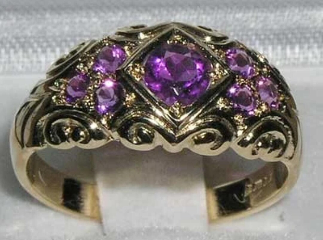 天然アメジストソリッドイングリッシュ14Kイエローゴールドビクトリア