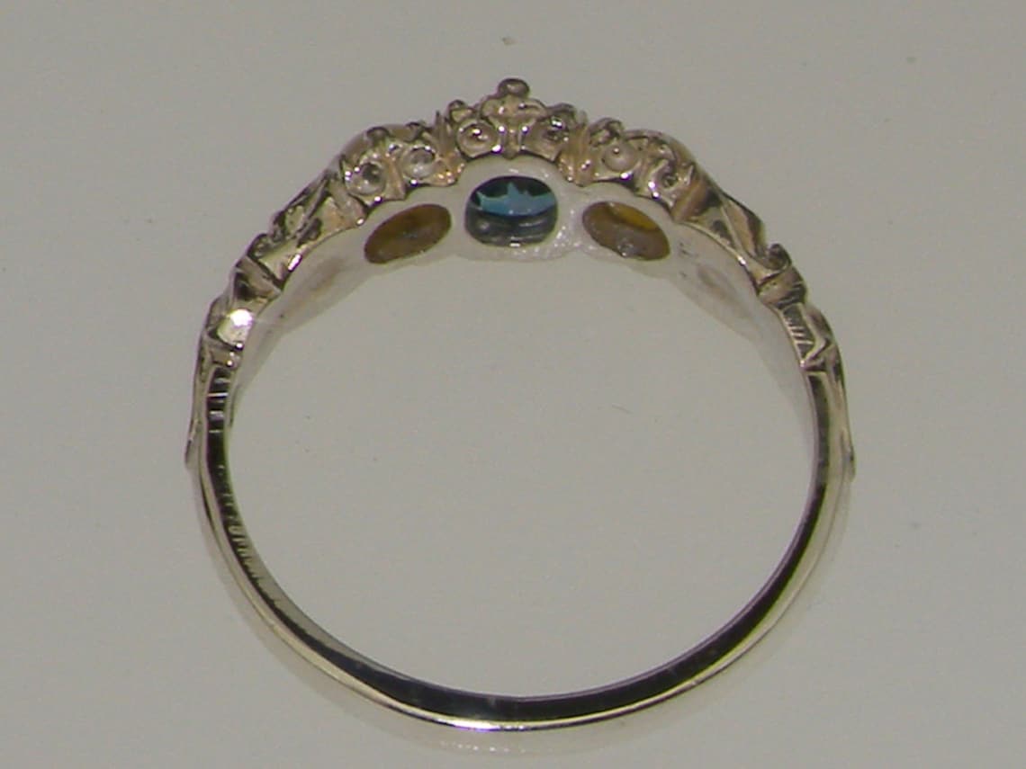 Sterling Silver Natural London Blue Topaz & Pearl Womens Trilogy Ring ...