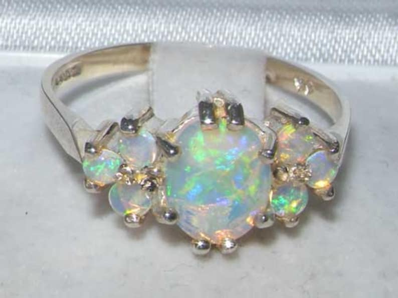 14K White Gold Opal Ring Natural Australian Opals Engagement Etsy