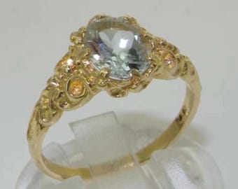 Englisch Natürlicher 1 Karat Aquamarin 9K Gelbgold Solitärring im viktorianischen Stil, Alternative Verlobungsring, März Geburtsstein - Individuell einstellbar