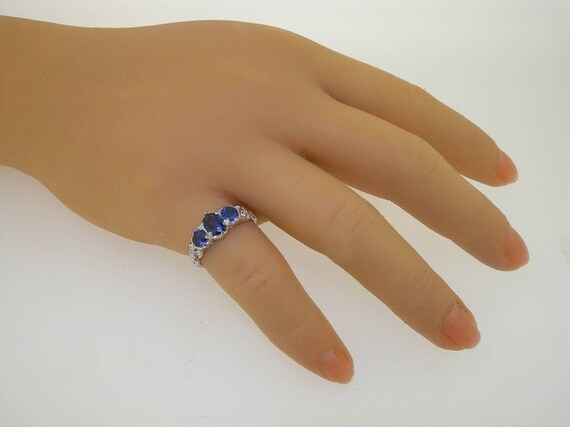 Stunning Ornate Platinum 950 Ceylon Sapphire Trilogy Ring, Ornate