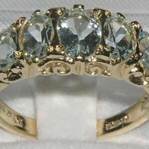 9k Yellow Gold Natural Aquamarine Womens Band Ring - Customizable Platinum,9K,10K,14K,18K Yellow, Rose or White Gold