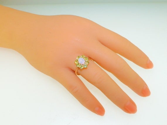 Yellow Gold Opal and Peridot Flower Ring Natural Australian Opal