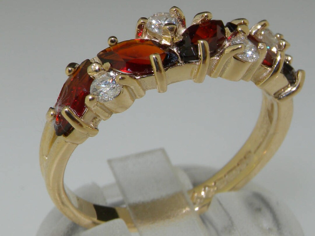 14k Yellow Gold Natural Garnet & Cubic Zirconia Womens Eternity Ring ...