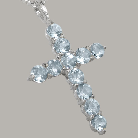 14k White or Yellow Gold Aquamarine and Diamond Cross Pendant 14k White or Yellow Gold Aquamarine and Diamond Cross Pendant