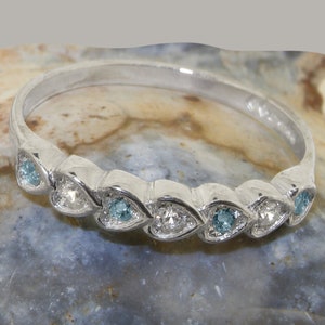 Anello Eternità Donna In Argento 925 Con Zirconi 5A | Placcato Oro Bianco | Pietra Acquamarina Regalo Fidanzamento