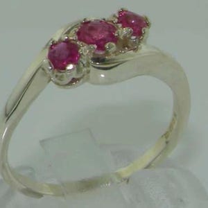 Solid 925 Sterling Silver Natural 3 Ruby Stylish Trilogy Ring, Modern Wave Ruby Ring, Anniversary Ring - Customizable