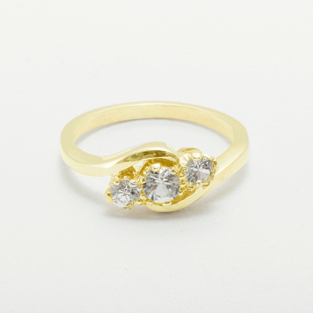 18k Yellow Gold Cubic Zirconia Womens Trilogy Ring - Customizable 9K ...