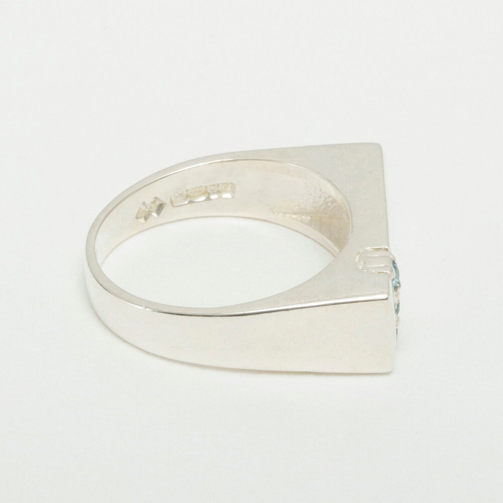 10k White Gold Natural Blue Topaz mens Band Ring Etsy