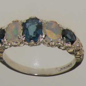 Sample SALE | Natural London Blue Topaz and Australian Opal Sterling Silver Five Stone Ring | Several Sizes Available