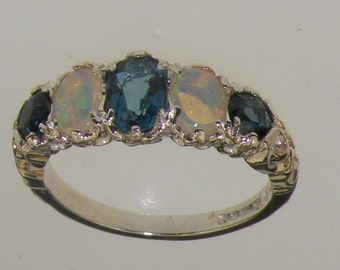 Sample SALE | Natural London Blue Topaz and Australian Opal Sterling Silver Five Stone Ring | Several Sizes Available