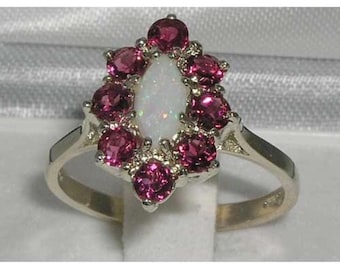 925 Sterling Silber Natürlicher Marquise Opal & Pink Turmalin Cluster Blumenring, englischer klassischer Vintage Blumenring - anpassbar