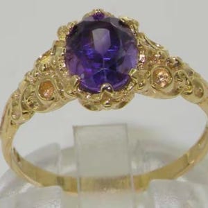 English 9K Yellow Gold Natural 1.1ct Amethyst Solitaire Ring, Victorian Style Alternative Engagement Ring, February Birthstone -Customizable