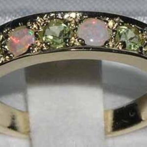 English 14K Yellow Gold Natural Opal & Peridot Half Eternity Ring, Anniversary Ring - October August birthstone - Customizbale