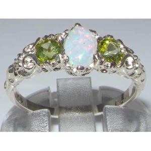 Sample Sale! Sterling Silver Opal & Peridot Trilogy Vintage Style Ring - Only 4 available ready to ship!