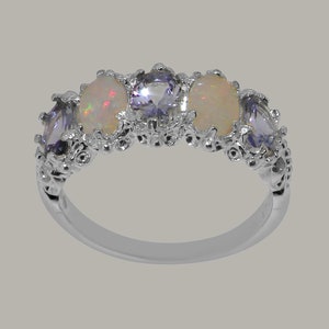 10k White Gold Natural Tanzanite & Opal Womens Eternity Ring - Customizable 9K,10K,14K,18K Yellow, Rose or White Gold or Platinum
