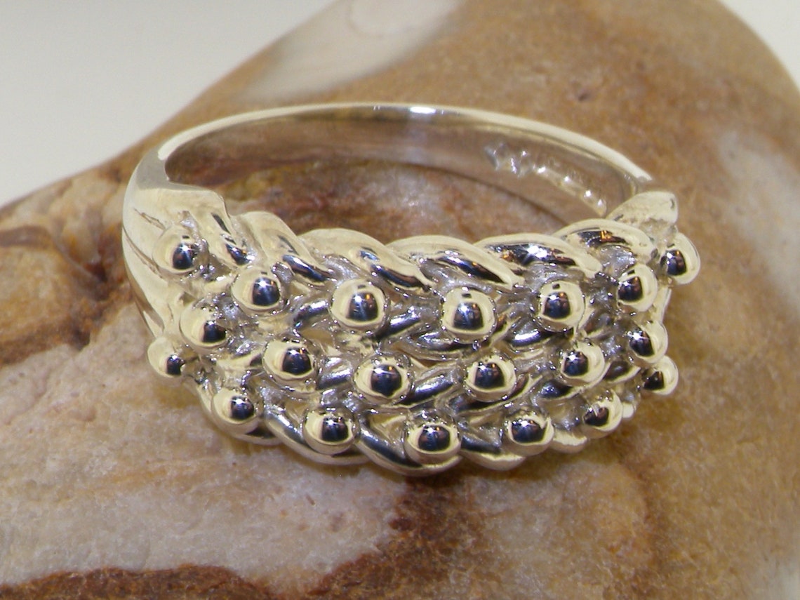 Solid Sterling Silver Keeper Ring Silver Shot and Chain Ring Etsy