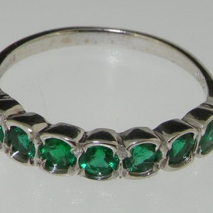 Stunning 18K White Gold Fine Grade Emerald Half Eternity Ring, Anniversary Band Customizable with different gemstones or gold carat image 3