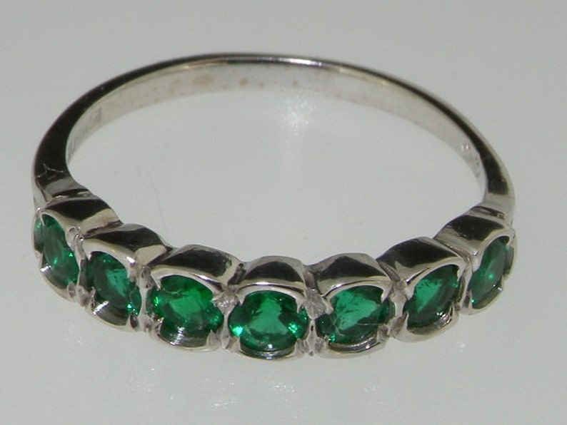 Stunning 18K White Gold Fine Grade Emerald Half Eternity Ring, Anniversary Band Customizable with different gemstones or gold carat image 3