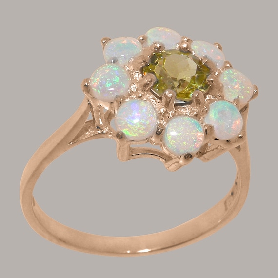 9ct Rose Gold Natural Peridot Opal Womens Cluster Ring