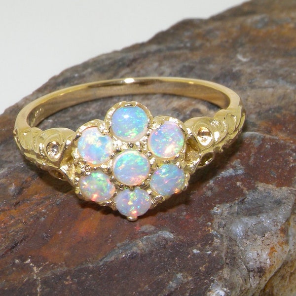 Yellow Gold Natural Opal Daisy Ring | Choose from 9K, 10K or 14K Yellow Gold - Made in England