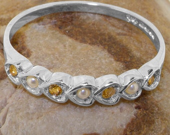 925 Sterling Silver Pearl & Citrine womens Eternity Ring - Customizable 9K,10K,14K,18K Yellow, Rose or White Gold or Platinum