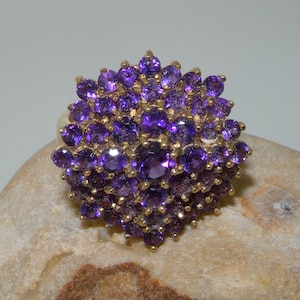 Gorgeous Large 9K Yellow Gold Amethyst Cluster Ring | Flower Cocktail Ring | Statement Ring