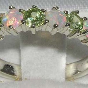 English 925 Sterling Silver Natural Colourful Opal & Peridot Half Eternity Band, 7 Stone  Ring - Customize;9K,14K,18K