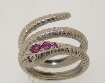 Stunning 14K or 9K White Gold Ruby Double Wrap Snake Ring | White Gold Ruby Ring | Serpent Ring | Ruby Snake Ring