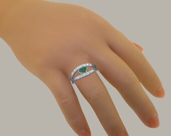 Bague En Argent 925 Avec Zircon Vert émeraude - Taille 10, Pour Femme, Style Royal