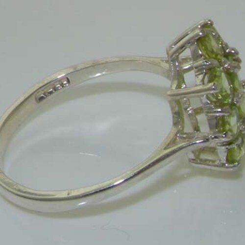 Solid 925 English Sterling Silver 2ct Natural Peridot Cluster Flower Statement Ring - shops Made in England -Customizable