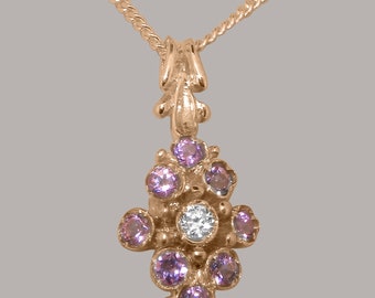 Rose Gold Cubic Zirconia & Pink Tourmaline womens Pendant - Customizable 9K,10K,14K,18K Yellow, Rose or White Gold or Platinum