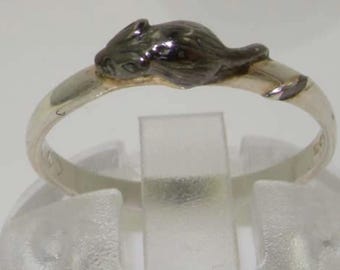 Delicato anello impilabile a forma di topo in argento sterling 925 massiccio - Prodotto in Inghilterra