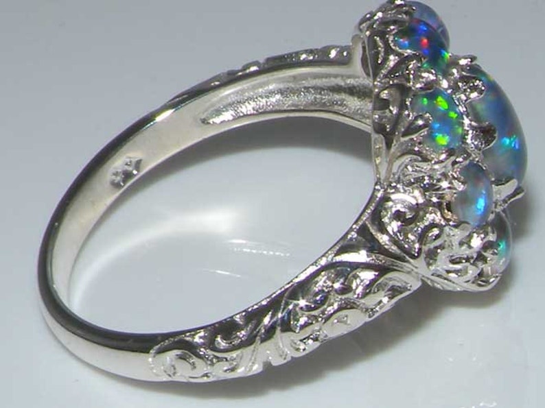 English Victorian Style Carved Ring Customisable 925 Sterling Silver Opal Triplet Victorian Inspired Flower Cluster design
