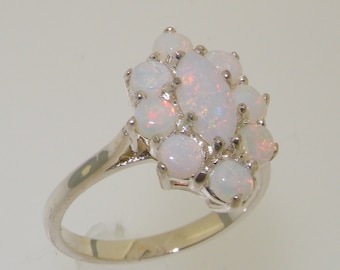 White Gold Natural Australian Opal Flower Ring | White Gold Opal Cluster Ring | Classic Floral Ring - Select from 9K or 14K White Gold